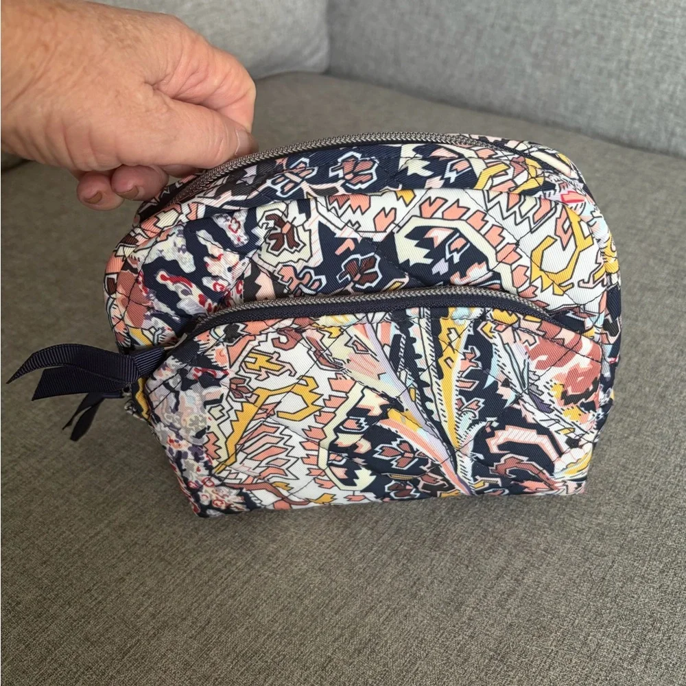 Vera Bradley Navy and Pink Patterned Cosmetic Bag